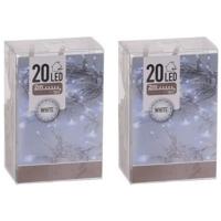 Kerstverlichting - 2x - lichtsnoer - 20 led lampjes - helder wit - 2 meter - batterij Kerstverlichting - 2x - lichtsnoer - 20 led lampjes - helder wit - 2 meter - batterij