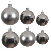 Glazen kerstballen pakket zilver glans/mat 16x stuks diverse maten - thumbnail