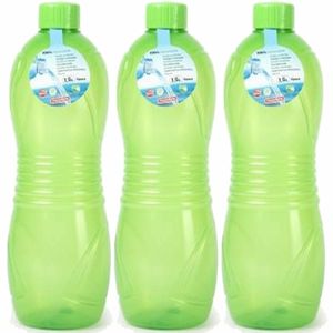 Plasticforte Drinkfles/waterfles/bidon - 3x - 1500 ml - transparant/groen - kunststof - Drinkflessen