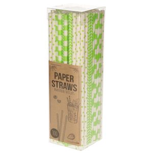 Papieren drinkrietjes - 100x - groen - 20 cm