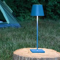 Blauwe tafellamp op accu 380mm hoog rond 2.2W 180 lumen 2700K 2200K dimbaar IP54 binnen en buiten