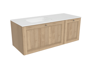 Balmani Lemon zwevend badmeubel 135 x 55,5 cm verweerd eiken met Tablo Arcato asymmetrisch linkse wastafel in matte Solid Surface