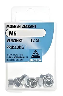 Moer zeskant m6 verz 12st - Deltafix