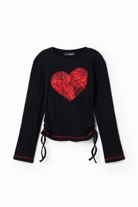 T-shirt met plooitjes en hart - BLACK - 11/12