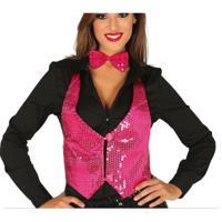 Verkleed feest gilet met pailletten - fuchsia roze - voor dames - one size - thumbnail