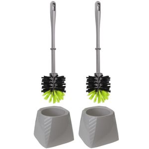 Set van 2x stuks kunststof wc-borstels/toiletborstels met houders grijs/groen 37.5 cm