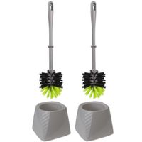 Set van 2x stuks kunststof wc-borstels/toiletborstels met houders grijs/groen 37.5 cm - thumbnail