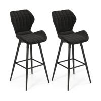 Set van 2 Barkrukken 2 Gewatteerde Tegenstoelen met Rugleuning en Voetsteun Hoge Keukenkrukken met Metalen Frame Zwart