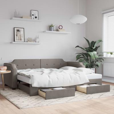 Slaapbank met onderschuifbed en lades 90x200 cm stof taupe