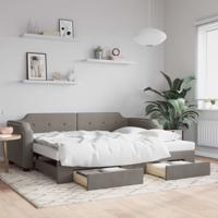 Slaapbank met onderschuifbed en lades 90x200 cm stof taupe