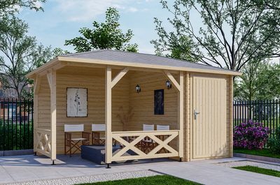 Interflex Hoekpaviljoen P4355 435x298 cm 28 mm vuren groen geïmpregneerd- Puntdak- Hout- Interflex