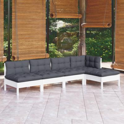 5-delige Loungeset met kussens grenenhout wit