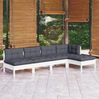 5-delige Loungeset met kussens grenenhout wit