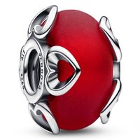 Pandora 792497C01 Bedel Frosted Red Murano Glass and Hearts zilver-glas-goudfolie rood
