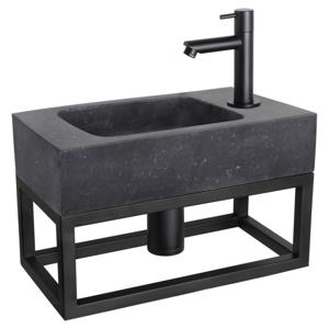 Differnz fonteinset bombai black - natuursteen - kraan recht - met handdoekrek - 40 x 22 x 9 cm - mat zwart