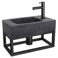 Differnz fonteinset bombai black - natuursteen - kraan recht - met handdoekrek - 40 x 22 x 9 cm - mat zwart