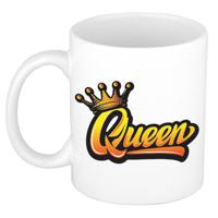 Mok/ beker wit Koningsdag Queen met kroon 300 ml - feest mokken - thumbnail