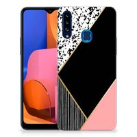 Samsung Galaxy A20s TPU Hoesje Zwart Roze Vormen - thumbnail