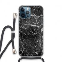 Zwart marmer: iPhone 13 Pro Max Transparant Hoesje met koord