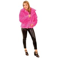 Carnaval verkleed Bontjas - neon roze - voor dames - kort model