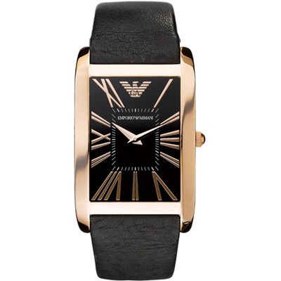 Horlogeband Armani AR2034 Leder Zwart 23mm