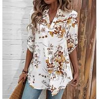 Dames Blouse Geklede topjes Bloemig Afdrukken Dagelijks Stijlvol Halve mouw V-hals Wit Zomer Lightinthebox - thumbnail