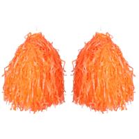 2x Stuks cheerball/pompom oranje met ringgreep 33 cm