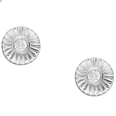 Fossil JFS00617040 Oorknoppen Texture Circle zilver-zirconia wit