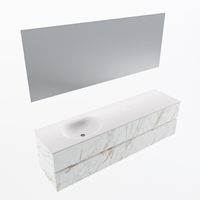 MONDIAZ VICA 180cm badmeubel onderkast Carrara 4 lades. Wastafel Moon links 1 kraangat, kleur Talc met spiegel LED.