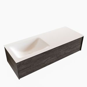 Badkamermeubel BWS Madrid Dark Brown 120x45x30 cm Mat Witte Solid Surface Wastafel Links (0 kraangaten)