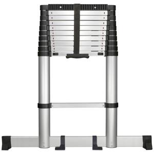 TOOLCRAFT TO-7868814 Aluminium/kunststof Telescoopladder Opklapbaar Standhoogte (max.): 3.20 m Zwart/zilver EN 131 10.1 kg