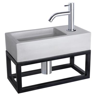 Differnz Ravo fonteinset beton lichtgrijs - kraan gebogen - met handdoekrek - 38.5 x 18.5 x 9 cm - chroom
