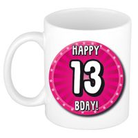 Verjaardag cadeau mok 13 jaar - roze - wiel - 300 ml - keramiek