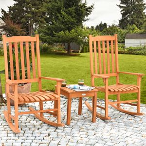 3-Delige Bistroset met 2 Schommelstoelen en Bijzettafel Outdoor Schommelstoelset van Eucalyptushout