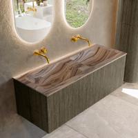 Badmeubel Mondiaz Kurve-Dlux | 120 cm | Meubelkleur Shadow | Wastafelkleur Sombra | Solid surface | Wasbak beide zijden spoelbak | Zonder kraangat(en)