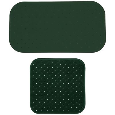 MSV Douche/bad anti-slip matten set badkamer - rubber - 2x stuks - donkergroen - 2 formaten