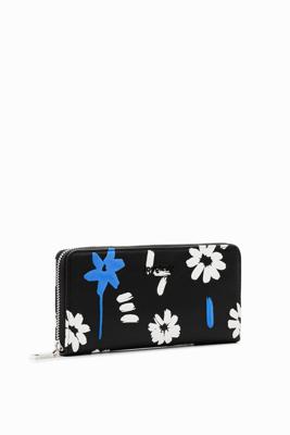 Grote portemonnee met bloemen en reliëf - BLACK - U