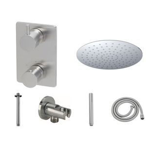 Regendouche set Wiesbaden Brushed UFO | Inbouw | Thermostaatkraan | 2-weg | Rond | Geborsteld staal