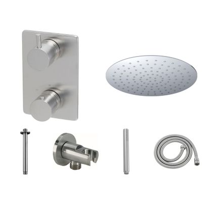 Regendouche set Wiesbaden Brushed UFO | Inbouw | Thermostaatkraan | 2-weg | Rond | Geborsteld staal