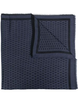Emporio Armani écharpe frangée à logo imprimé - Bleu