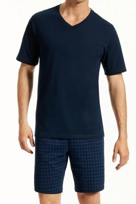 Schiesser Uncover shortama met V-hals blauw