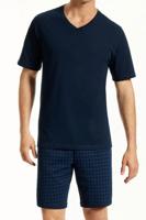 Schiesser Uncover shortama met V-hals blauw Schiesser Uncover shortama met V-hals blauw