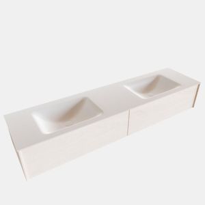 Badkamermeubel BWS Madrid Wit 180x45x30 cm Mat Witte Solid Surface Wastafel Dubbel (2 lades, 2 kraangaten)