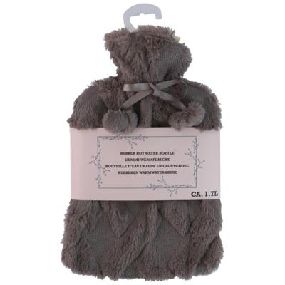 Warmwaterkruik - donkerbruin - 1,75L - fluffy pluche hoes - bedkruik - kruik - kruik met hoes
