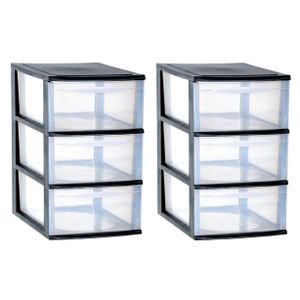 2x stuks ladenkast/bureau organizers zwart stapelbaar A4 met 3x lades L26 x B36 x H41 cm