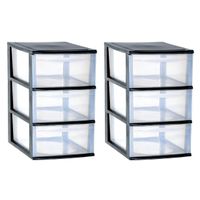 2x stuks ladenkast/bureau organizers zwart stapelbaar A4 met 3x lades L26 x B36 x H41 cm - thumbnail