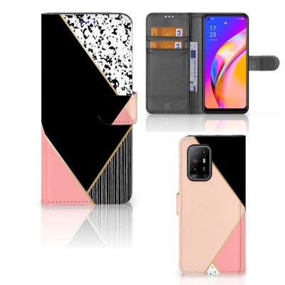 OPPO Reno5 Z | A94 5G | Book Case | Zwart Roze Vormen