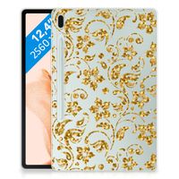 Samsung Galaxy Tab S7FE Siliconen Hoesje Gouden Bloemen - thumbnail