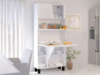 Kast met bureau HOMELA 4 deuren wit/hoogglans wit