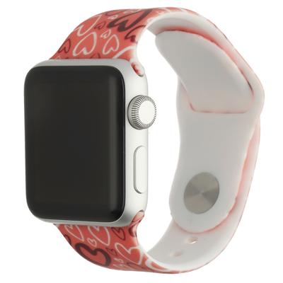 Apple Watch Bandje - Siliconen - Hartjes Print Rood - 44, 45, 46 & 49mm Apple Watch Bandje - Siliconen - Hartjes Print Rood - 44, 45, 46 & 49mm
